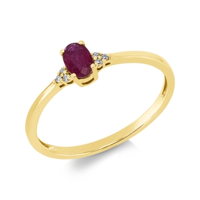Ring aus 750 Gelbgold Rubin 0,43ct rot 6 Brillanten 0,02ct TW-SI B:7,5mm 4er-Krappe