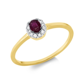 Ring aus 750 Gelbgold Rubin 0,24ct rot 12 Brillanten 0,08ct TW-SI B:5,5mm
