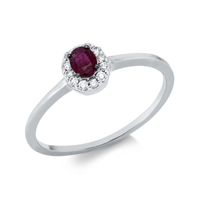 Ring aus 750 Weißgold Rubin 0,26ct rot 12 Brillanten 0,08ct TW-SI B:5,5mm
