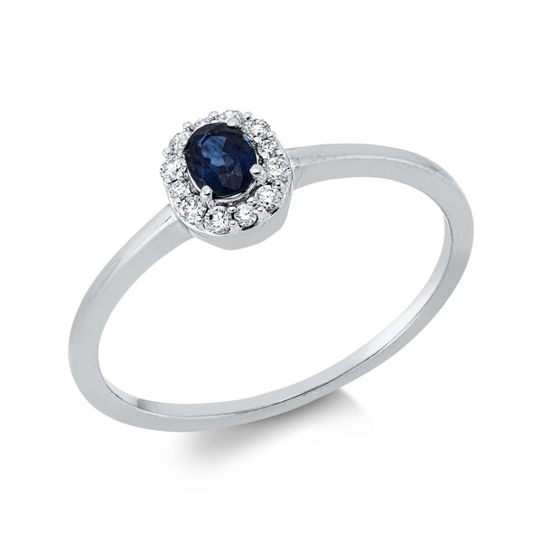 Ring aus 750 Weißgold Saphir 12 Brillanten 0.08ct