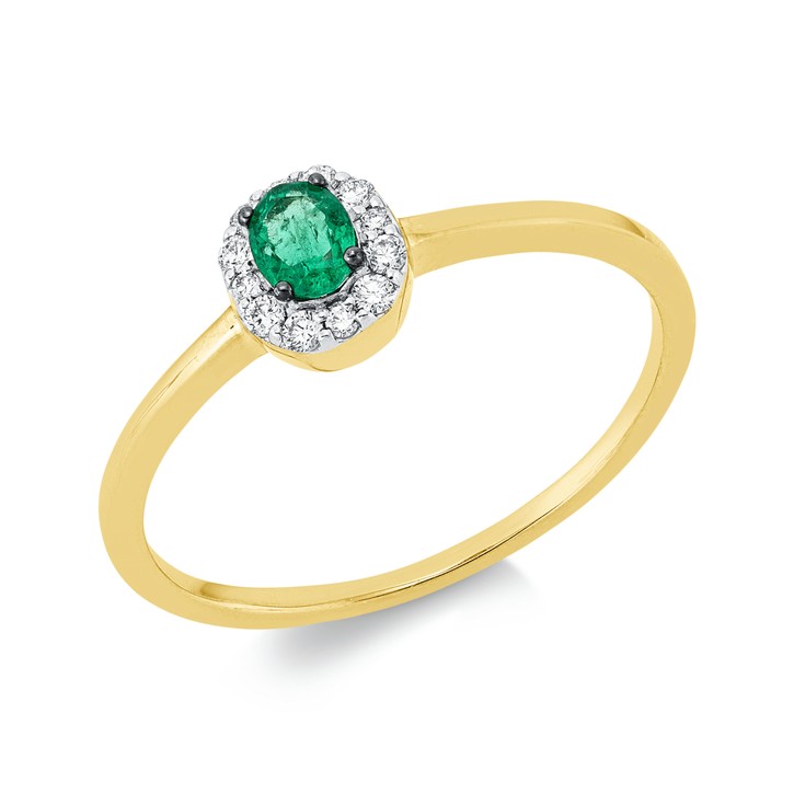 Ring aus 750 Gelbgold Smaragd 12 Brillanten 0.08ct