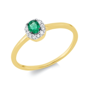 Ring aus 750 Gelbgold Smaragd 0,16ct grün 12 Brillanten 0,08ct TW-SI B:5,5mm Ring aus 750 Gelbgold Smaragd 0,16ct grün 12 Brillanten 0,08ct TW-SI B:5,5mm