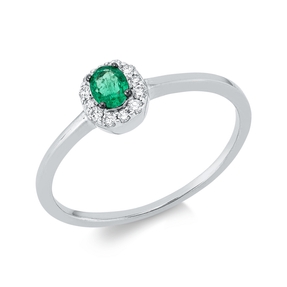 Ring aus 750 Weißgold Smaragd 0,18ct grün 12 Brillanten 0,08ct TW-SI B:5,5mm