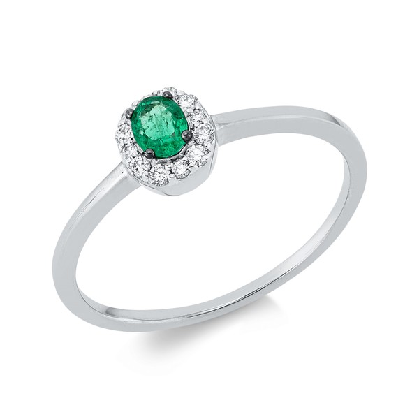 Ring aus 750 Weißgold Smaragd 12 Brillanten 0.08ct