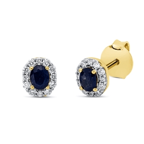 Ohrstecker 750 Gelbgold 2 Saphire 0,45ct blau 24 Brillanten 0,17ct TW-SI 6,3x3,1mm