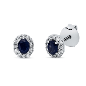 Ohrstecker 750 Weißgold 2 Saphire 0,36ct blau 24 Brillanten 0,17ct TW-SI 6,3x3,1mm
