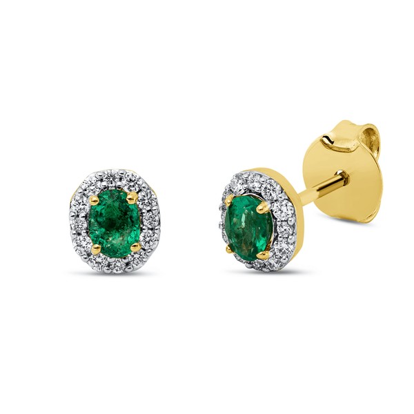 Ohrstecker aus 750 Gelbgold 2 Smaragde 24 Brillanten 0.16ct