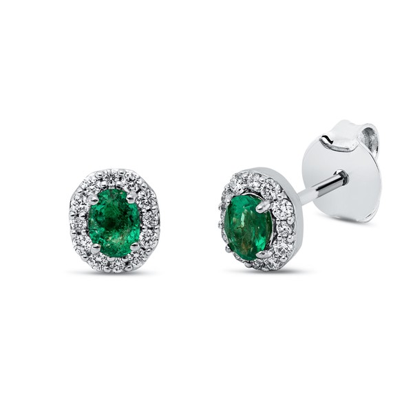 Ohrstecker aus 750 Weißgold 2 Smaragde 24 Brillanten 0.17ct