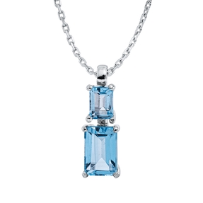 Collier aus 750 Gold Weißgold 2 Topase 0,85ct skyblue L:45cm 4er-Krappe