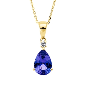 Collier aus 585 Gelbgold Tansanit 1,78ct blau Brillant 0,05ct TW-SI L:45,7cm