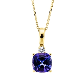 Collier aus 750 Gelbgold Tansanit 2,34ct blau Brillant 0,09ct TW-SI L:45,7cm