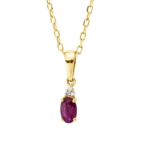 Collier aus 750 Gelbgold Rubin 0,31ct rot 3 Brillanten 0,01ct TW-SI L:45,8cm
