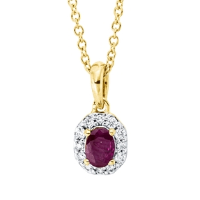 Collier aus 750 Gelbgold Rubin 0,23ct rot 12 Brillanten 0,07ct TW-SI L:45,8cm