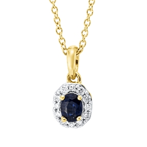 Collier aus 750 Gelbgold Saphir 0,23ct blau 12 Brillanten 0,07ct TW-SI L:45,8cm