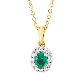 Collier aus 750 Gelbgold Smaragd 0,15ct grün 12 Brillanten 0,07ct TW-SI L:45,8cm