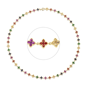 Collier aus 750 Gold Gelbgold 265 Saphire 8,02ct mehrfarbig L:45cm