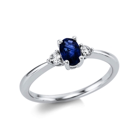 Ring aus 750 Weißgold Saphir 0,68ct blau 2 Brillanten 0,11ct TW-SI B:6mm