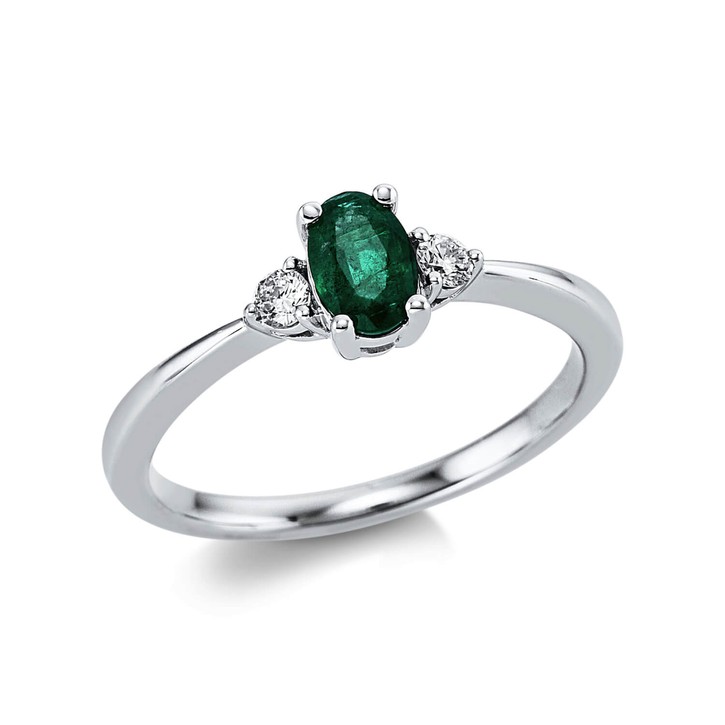 Ring aus 750 Weißgold Smaragd 2 Brillanten 0.12ct