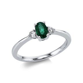 Ring aus 750 Weißgold Smaragd 0,33ct grün 2 Brillanten 0,12ct TW-SI B:6mm Ring aus 750 Weißgold Smaragd 0,33ct grün 2 Brillanten 0,12ct TW-SI B:6mm
