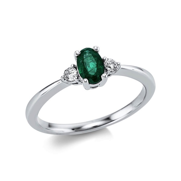 Ring aus 750 Weißgold Smaragd 2 Brillanten 0.12ct