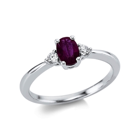 Ring aus 750 Weißgold Rubin 0,56ct rot 2 Brillanten 0,11ct TW-SI B:6mm 4er-Krappe