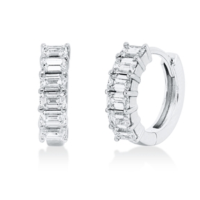 Creolen aus 750 Weißgold 12 Diamanten Smaragd-Schliff 0,98ct F-VSI 13,4x3,5mm Creolen aus 750 Weißgold 12 Diamanten Smaragd-Schliff 0,98ct F-VSI 13,4x3,5mm