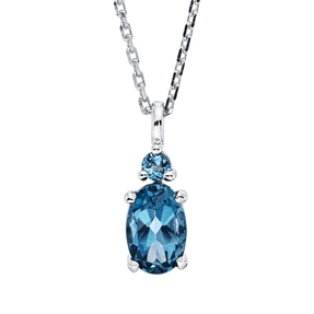 Collier aus 750 Gold Weißgold 2 Topase 0,88ct London Blue 4er-Krappe