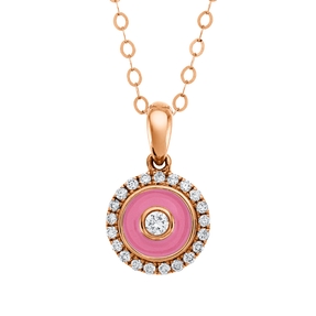 Collier aus 750 Rotgold Emaille pink 22 Diamanten 0,13ct TW-SI L:50,8cm
