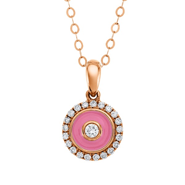Collier aus 750 Rotgold Emaille 22 Brillanten 0.13ct