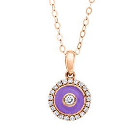 Collier aus 750 Rotgold Emaille lila 22 Diamanten 0,14ct TW-SI L:50,8cm