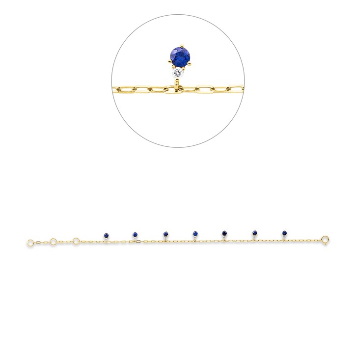 Armband aus 750 Gelbgold 7 Saphire 7 Brillanten 0.13ct