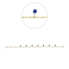 Armband aus 750 Gelbgold 7 Saphire 0,86ct blau 7 Brillanten 0,13ct TW-SI L:18cm