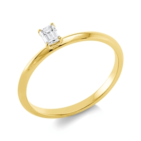Solitaire Ring aus 750 Gelbgold Diamant Smaragd-Schliff 0,21ct TW-SI B:4,2mm