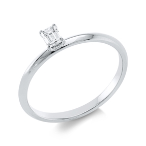 Solitaire Ring aus 750 Weißgold Diamant Smaragd-Schliff 0,21ct TW-SI B:4,2mm