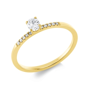 Ring aus 750 Gold Gelbgold 11 Diamanten 0,28ct TW-SI B:4,5mm 4er-Krappe