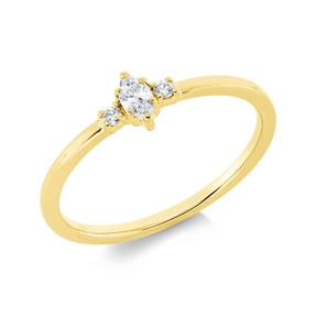 Ring aus 750 Gold Gelbgold 3 Diamanten 0,13ct TW-SI B:4,9mm 2er-Krappe