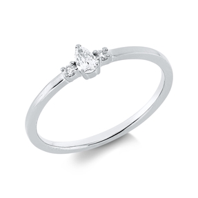 Ring aus 750 Gold Weißgold 3 Diamanten 0,13ct TW-SI B:4,1mm 3er-Krappe