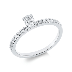 Ring aus 750 Gold Weißgold 17 Diamanten 0,46ct TW-SI B:4,9mm 4er-Krappe