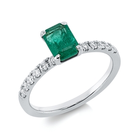 Ring aus 750 Weißgold Smaragd 0,88ct grün 12 Brillanten 0,25ct TW-SI B:7mm
