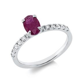 Ring aus 750 Weißgold Rubin 0,94ct rot 12 Brillanten 0,25ct TW-SI B:4,9mm