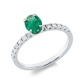 Ring aus 750 Weißgold Smaragd 0,63ct grün 12 Brillanten 0,26ct TW-SI B:6,9mm