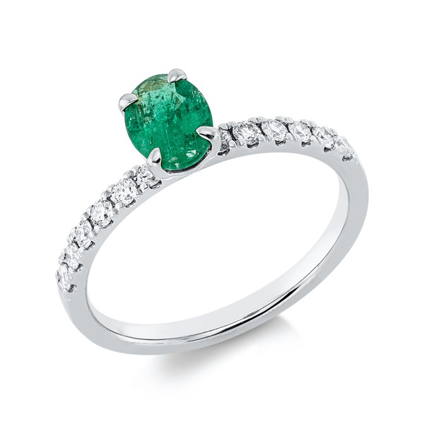 Ring aus 750 Weißgold Smaragd 12 Brillanten 0.26ct