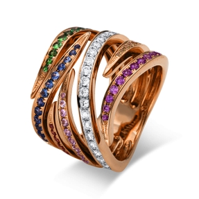 Ring aus 750 Gold weiß/rot 59 Saphire 1,19ct mehrfarbig 21 Brillanten 0,4ct TW-VSI