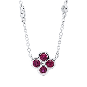 Collier aus 585 Weißgold 4 Rubine 0,29ct rot 2 Brillanten 0,04ct TW-SI L:45,7cm