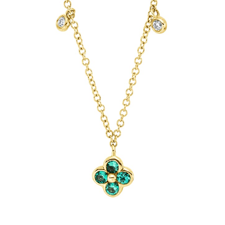 Collier aus 585 Gelbgold 4 Smaragde 4 Brillanten 0.08ct