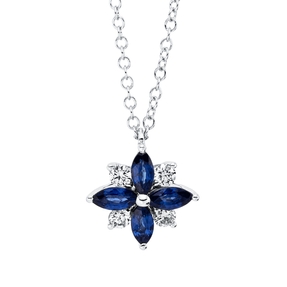 Collier aus 585 Weißgold 4 Saphire 0,35ct blau 4 Brillanten 0,12ct TW-SI L:45,7cm