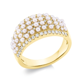 Ring aus 750 Gelbgold 46 Süßwasser-Perlen 1,6mm weiß 61 Brillanten 0,46ct TW-SI Ring aus 750 Gelbgold 46 Süßwasser-Perlen 1,6mm weiß 61 Brillanten 0,46ct TW-SI