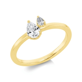 Ring aus 750 Gelbgold 2 Diamanten Tropfen-Schliff 0,37ct TW-SI B:6,5mm