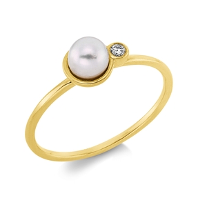 Ring 750 Gelbgold Süßwasser-Perle 4,7mm weiß Brillant 0,02ct TW-VSI/SI B:5,9mm Ring 750 Gelbgold Süßwasser-Perle 4,7mm weiß Brillant 0,02ct TW-VSI/SI B:5,9mm