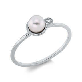 Ring 750 Weißgold Süßwasser-Perle 4,7mm weiß Brillant 0,02ct TW-VSI/SI B:5,9mm Ring 750 Weißgold Süßwasser-Perle 4,7mm weiß Brillant 0,02ct TW-VSI/SI B:5,9mm